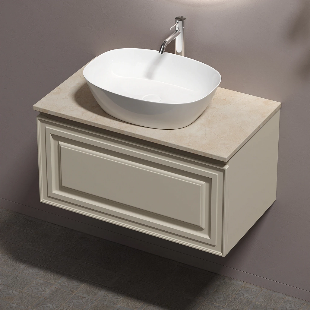 Тумба под столешницу Sancos Самая / Very 79x44,5x40,6 подвесная, бежевый матовый / beige soft, столешница с отверстием под смеситель, креман / kreman — МЕБ009970 — фото 5