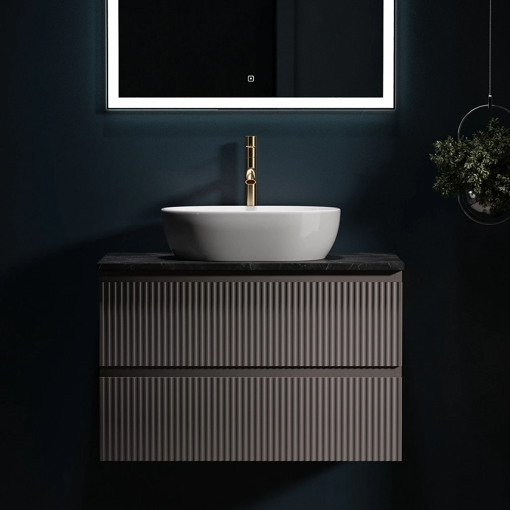 Тумба под столешницу Sancos Сноб Р / Snob R 79x44,5x50 подвесная, пыльная роза / doha soft, столешница с отверстием под смеситель, черное небо / black sky — МЕБ009759 — фото 3