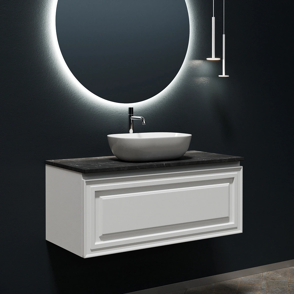 Тумба под столешницу Sancos Самая / Very 99,5x44,5x40,6 подвесная, белый матовый / bianco, столешница с отверстием под смеситель, черное небо / black sky — МЕБ009978 — фото 16