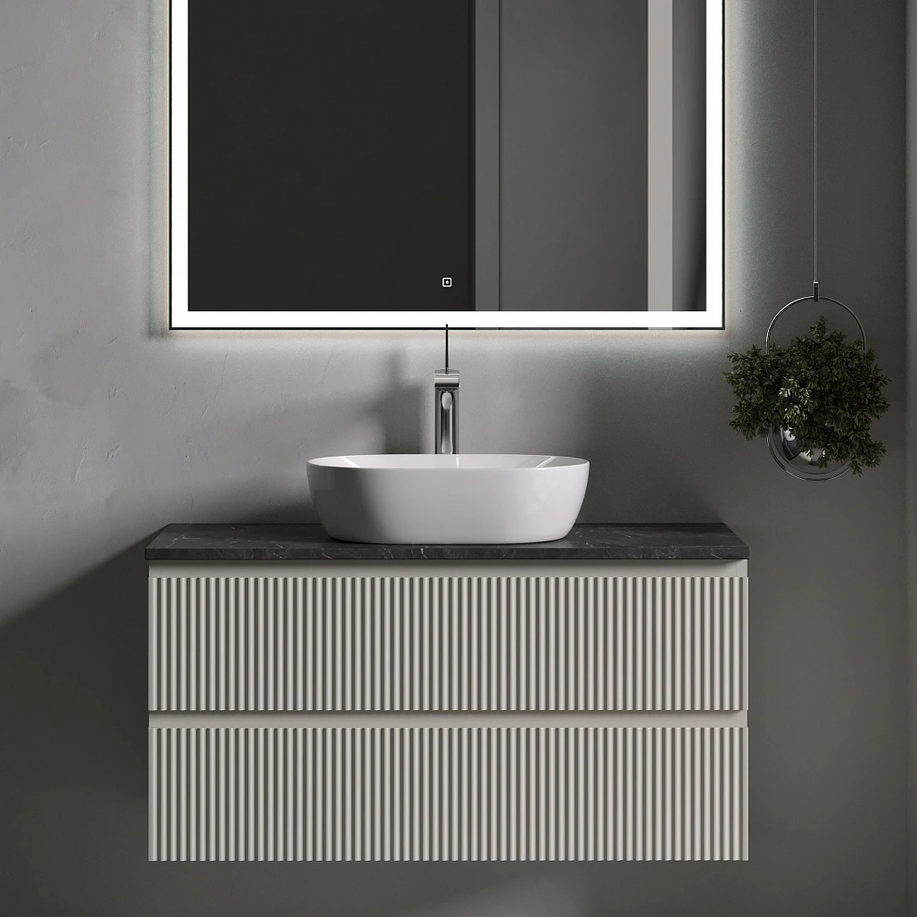 Тумба под столешницу Sancos Сноб Р / Snob R 99,5x44,5x50 подвесная, бежевый матовый / beige soft, столешница с отверстием под смеситель, черное небо / black sky — МЕБ009750 — фото 2