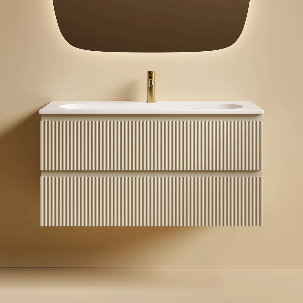 Тумба под раковину Sancos Сноб Р 390 / Snob R 390 99,5x39x50 подвесная, два ящика, бежевый матовый / beige soft — МЕБ009290 — фото 2
