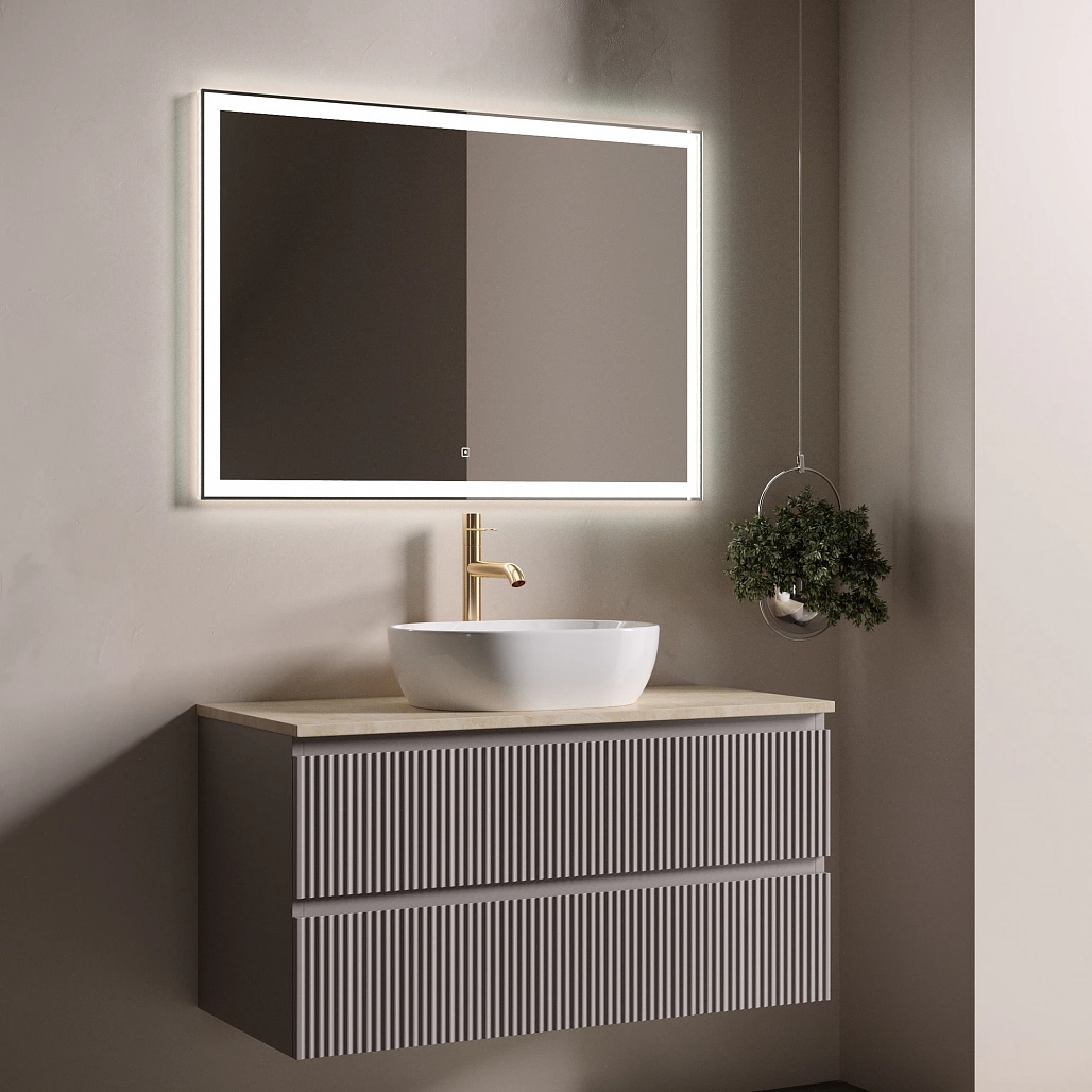 Тумба под столешницу Sancos Сноб Р / Snob R 99,5x44,5x50 подвесная, белый матовый / bianco, столешница с отверстием под смеситель, креман / kreman — МЕБ009763 — фото 4