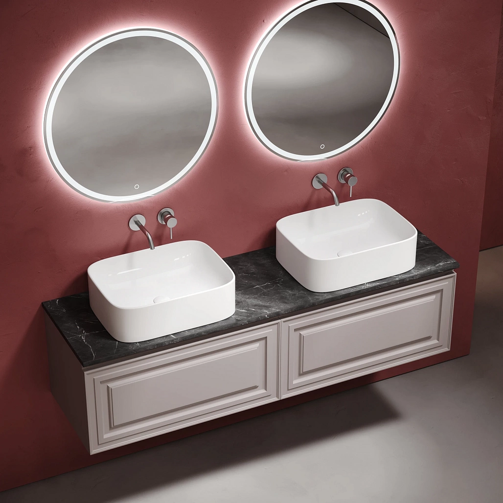 Тумба под столешницу Sancos Самая / Very 79x44,5x40,6 подвесная, пыльная роза / doha soft, столешница 160 см, без отверстия под смеситель, черное небо / black sky — МЕБ009737 — фото 4
