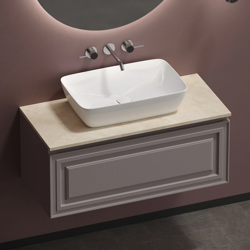 Тумба под столешницу Sancos Самая / Very 99,5x44,5x40,6 подвесная, пыльная роза / doha soft, столешница без отверстия под смеситель, креман / kreman — МЕБ009645 — фото 10