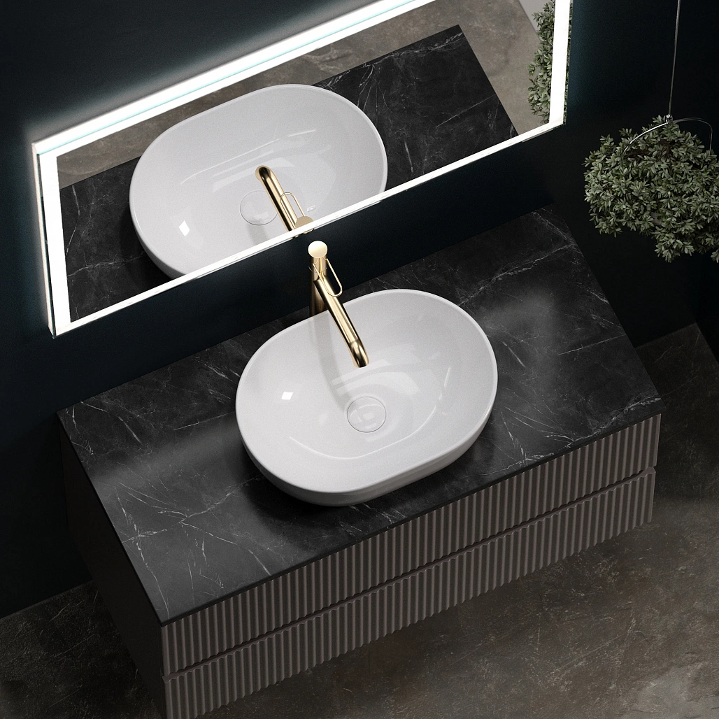 Тумба под столешницу Sancos Сноб Р / Snob R 99,5x44,5x50 подвесная, белый матовый / bianco, столешница с отверстием под смеситель, черное небо / black sky — МЕБ009492 — фото 6
