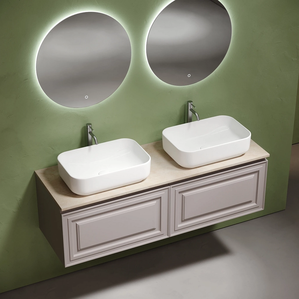 Тумба под столешницу Sancos Самая / Very 69x44,5x40,6 подвесная, пыльная роза / doha soft, столешница 140 см, с отверстием под смеситель, креман / kreman — МЕБ009730 — фото 3
