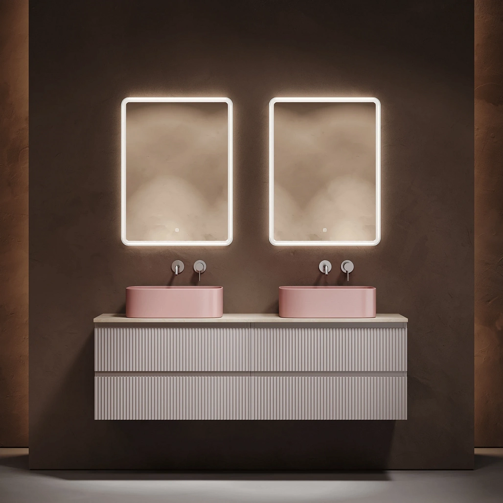 Тумба под столешницу Sancos Сноб Р / Snob R 79x44,5x50 подвесная, пыльная роза / doha soft, столешница 160 см, без отверстия под смеситель, креман / kreman — МЕБ009852 — фото 2
