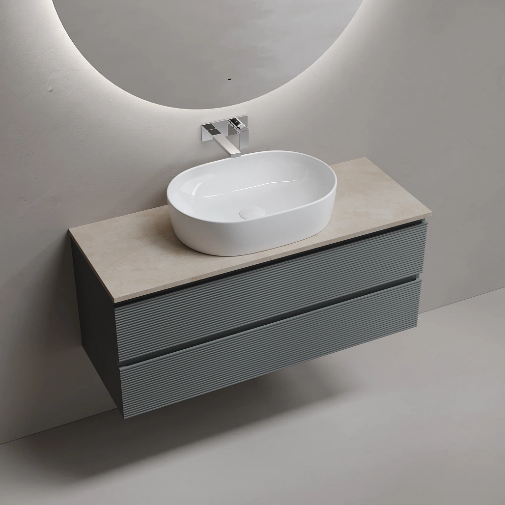 Тумба под столешницу Sancos Фолк / Folk 119,5x44,5x50 подвесная, темный серый / grey soft, столешница без отверстия под смеситель, креман / kreman — МЕБ009598 — фото 3
