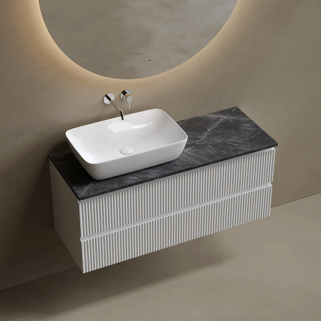 Тумба под столешницу Sancos Сноб Р / Snob R 119,5x44,5x50 левая, подвесная, пыльная роза / doha soft, столешница без отверстия под смеситель, черное небо / black sky — МЕБ009813 — фото 3