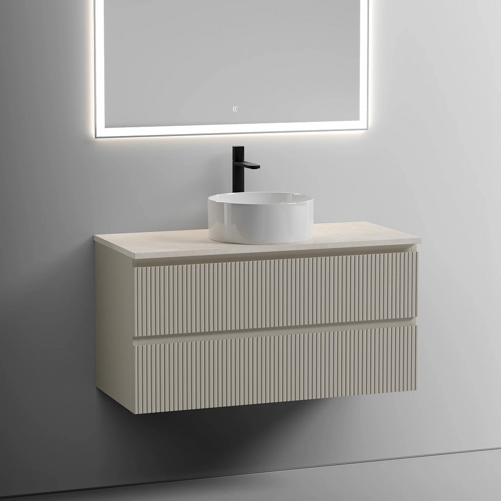 Тумба под столешницу Sancos Сноб T / Snob T 99,5x44,5x50 подвесная, белый матовый / bianco, столешница с отверстием под смеситель, креман / kreman — МЕБ009866 — фото 2