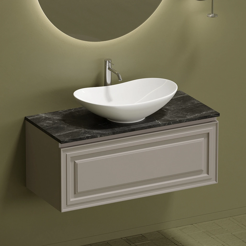 Тумба под столешницу Sancos Самая / Very 99,5x44,5x40,6 подвесная, пыльная роза / doha soft, столешница с отверстием под смеситель, черное небо / black sky — МЕБ009647 — фото 11