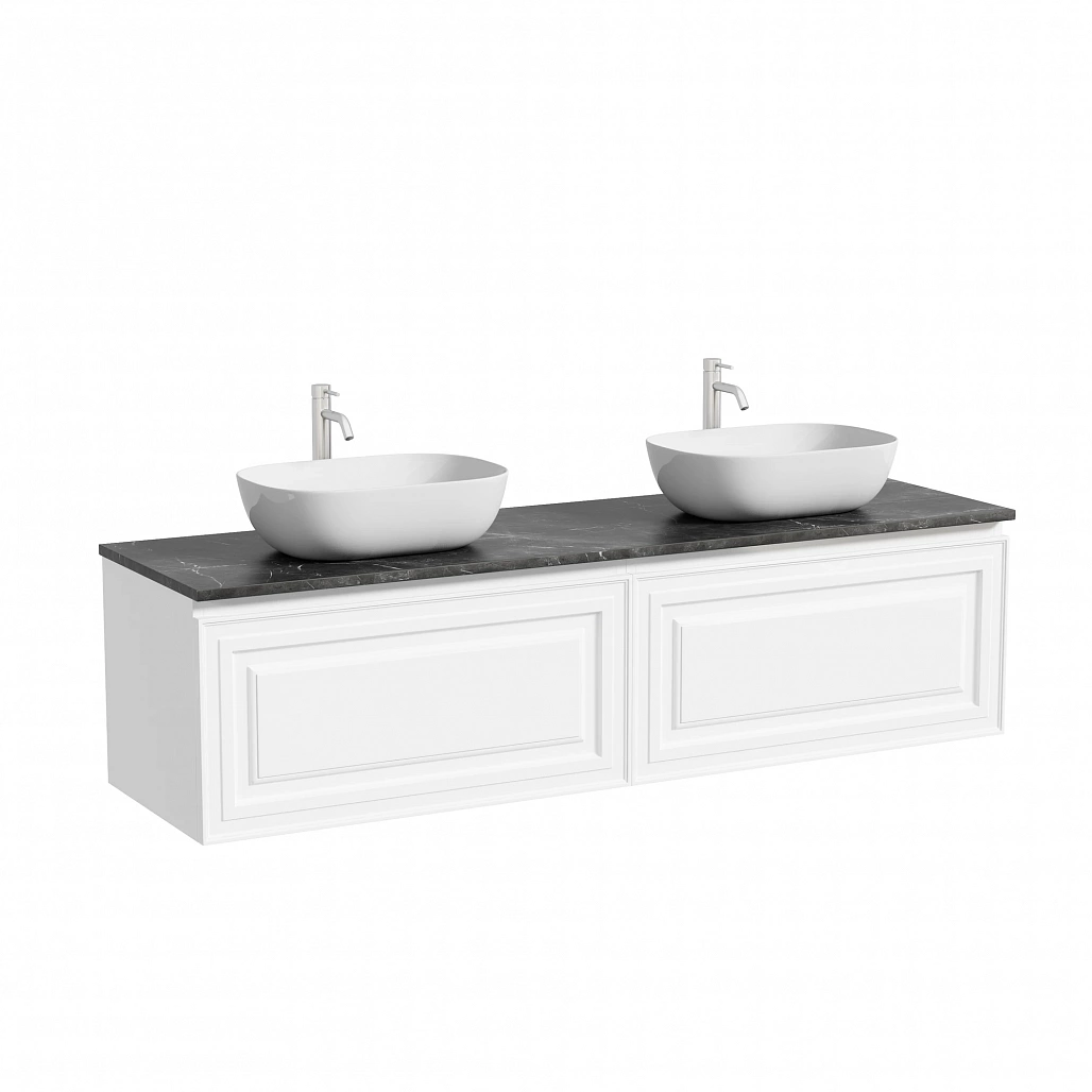 Тумба под столешницу Sancos Самая / Very 79x44,5x40,6 подвесная, белый матовый / bianco, столешница 160 см, с отверстием под смеситель, черное небо / black sky — МЕБ009667 — фото 1