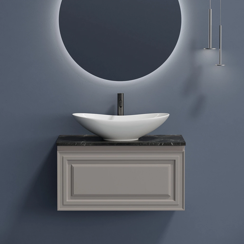 Тумба под столешницу Sancos Самая / Very 79x44,5x40,6 подвесная, пыльная роза / doha soft, столешница с отверстием под смеситель, черное небо / black sky — МЕБ009644 — фото 3