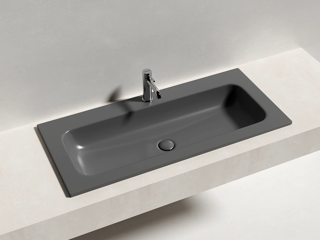 Раковина мебельная Ceramicanova Грация / Grace 101x45,7x13,7 без перелива, с отверстием под смеситель, прямоугольная, темный антрацит матовый — РАК010009 — фото 4