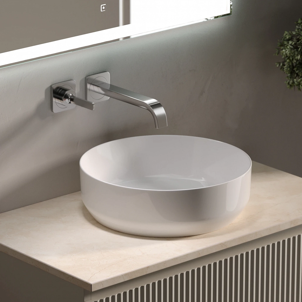 Тумба под столешницу Sancos Сноб Р / Snob R 79x44,5x50 подвесная, бежевый матовый / beige soft, столешница без отверстия под смеситель, креман / kreman — МЕБ009487 — фото 7