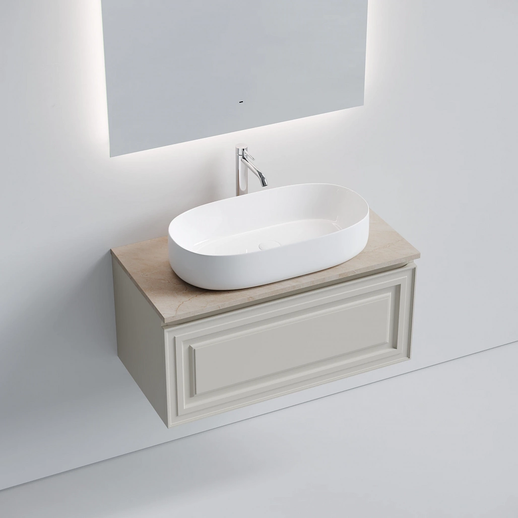 Тумба под столешницу Sancos Самая / Very 89x44,5x40,6 подвесная, бежевый матовый / beige soft, столешница с отверстием под смеситель, креман / kreman — МЕБ009694 — фото 3