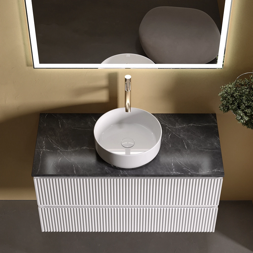 Тумба под столешницу Sancos Сноб Р / Snob R 99,5x44,5x50 подвесная, пыльная роза / doha soft, столешница с отверстием под смеситель, черное небо / black sky — МЕБ009757 — фото 3