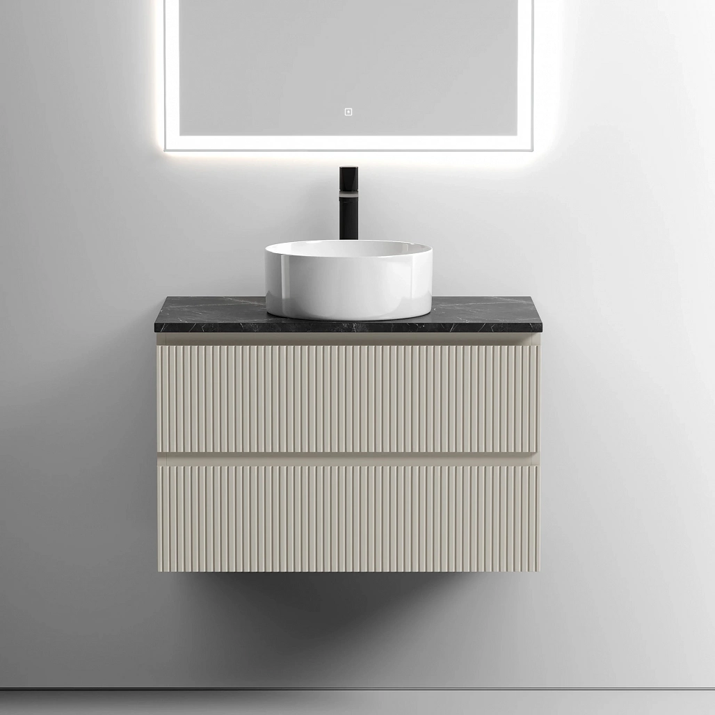 Тумба под столешницу Sancos Сноб T / Snob T 79x44,5x50 подвесная, бежевый матовый / beige soft, столешница с отверстием под смеситель, черное небо / black sky — МЕБ009862 — фото 3