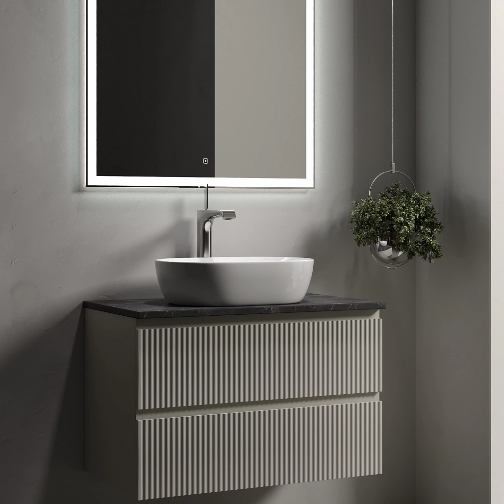 Тумба под столешницу Sancos Сноб Р / Snob R 79x44,5x50 подвесная, бежевый матовый / beige soft, столешница с отверстием под смеситель, черное небо / black sky — МЕБ009747 — фото 5