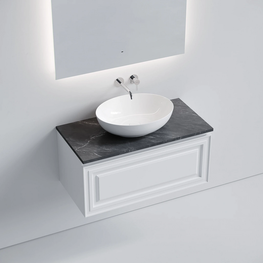 Тумба под столешницу Sancos Самая / Very 89x44,5x40,6 подвесная, белый матовый / bianco, столешница без отверстия под смеситель, черное небо / black sky — МЕБ009669 — фото 3