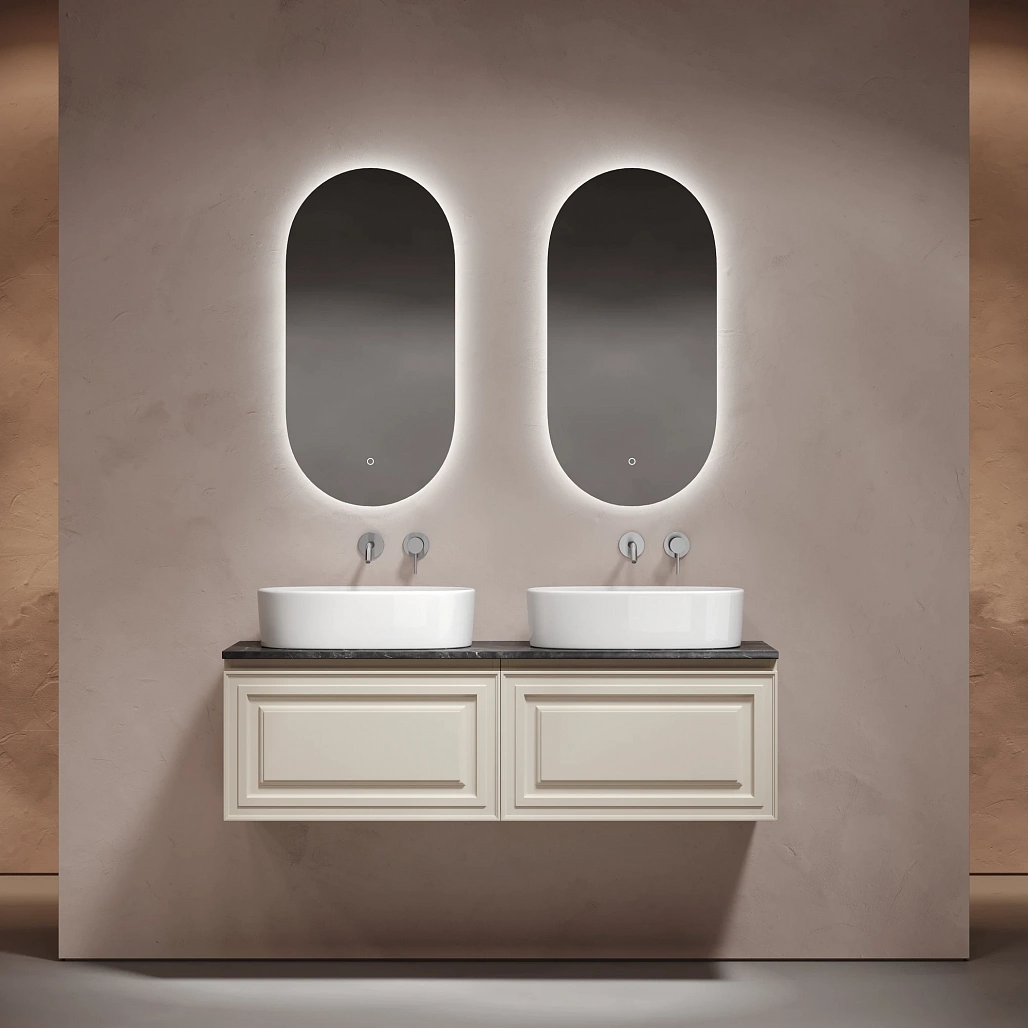 Тумба под столешницу Sancos Самая / Very 69x44,5x40,6 подвесная, бежевый матовый / beige soft, столешница 140 см, без отверстия под смеситель, черное небо / black sky — МЕБ009681 — фото 2