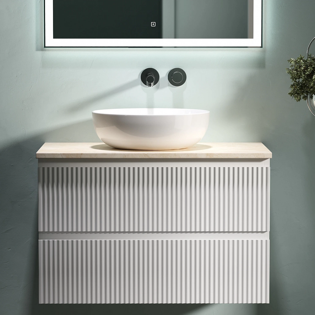 Тумба под столешницу Sancos Сноб Р / Snob R 79x44,5x50 подвесная, белый матовый / bianco, столешница без отверстия под смеситель, креман / kreman — МЕБ009752 — фото 2