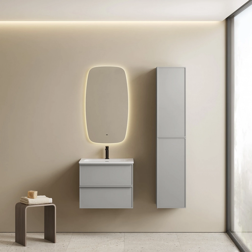 Тумба под раковину Sancos Вельта / Velta 59x44,5x50 подвесная, два ящика, тёплый серый — МЕБ009442 — фото 4