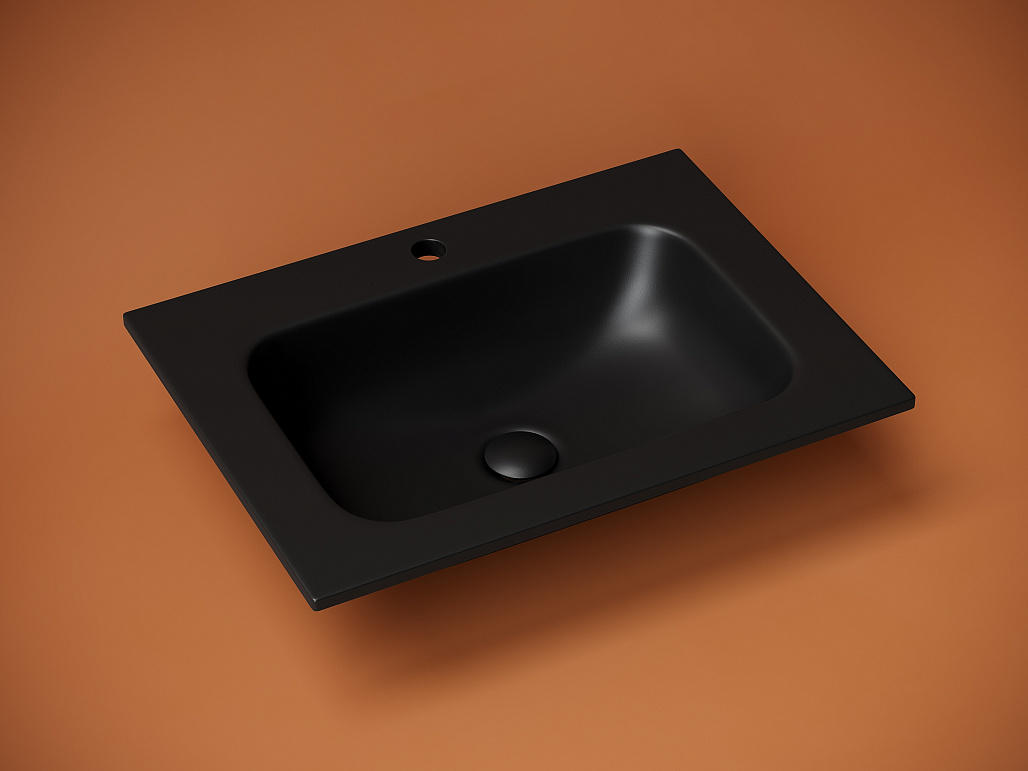 Раковина мебельная Ceramicanova Грация / Grace 61x45,7x13,7 без перелива, с отверстием под смеситель, прямоугольная, черный матовый — РАК010053 — фото 2