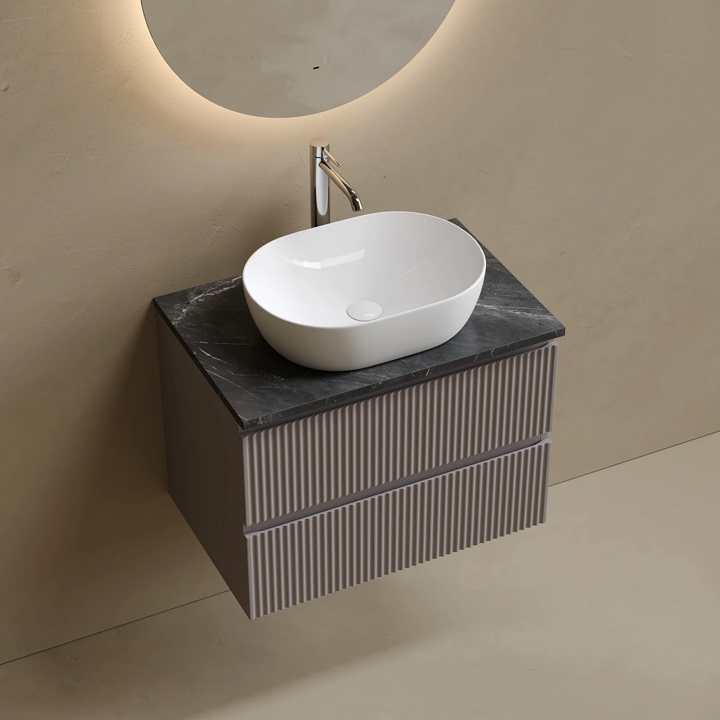 Тумба под столешницу Sancos Сноб Р / Snob R 69x44,5x50 подвесная, пыльная роза / doha soft, столешница с отверстием под смеситель, черное небо / black sky — МЕБ009851 — фото 3