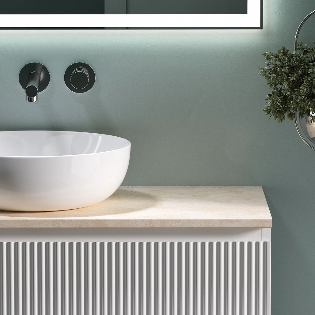 Тумба под столешницу Sancos Сноб Р / Snob R 99,5x44,5x50 подвесная, пыльная роза / doha soft, столешница без отверстия под смеситель, креман / kreman — МЕБ009756 — фото 7