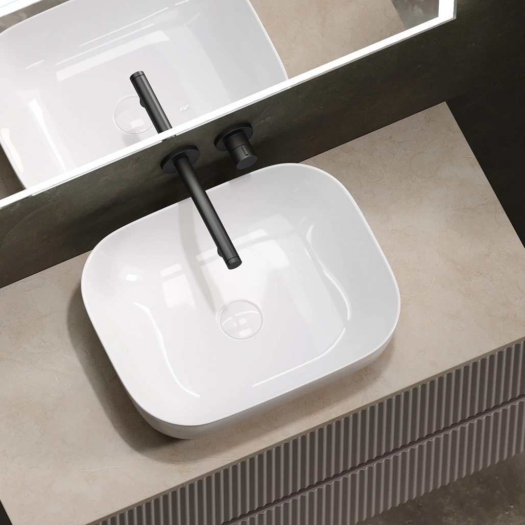 Тумба под столешницу Sancos Сноб Р / Snob R 99,5x44,5x50 подвесная, белый матовый / bianco, столешница без отверстия под смеситель, креман / kreman — МЕБ009762 — фото 18