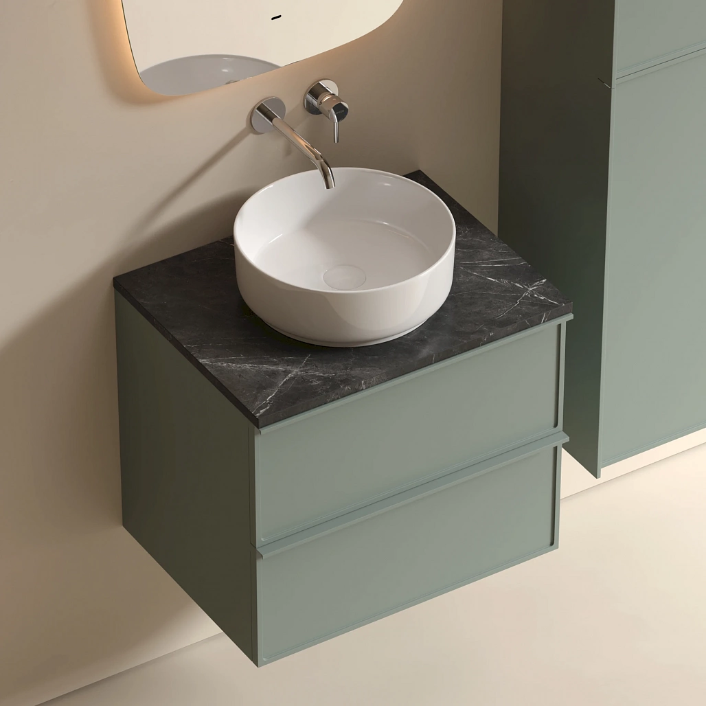 Тумба под столешницу Sancos Вельта / Velta 59x44,5x50 подвесная, серо-зелёный, столешница без отверстия под смеситель, черное небо / black sky — МЕБ009950 — фото 2