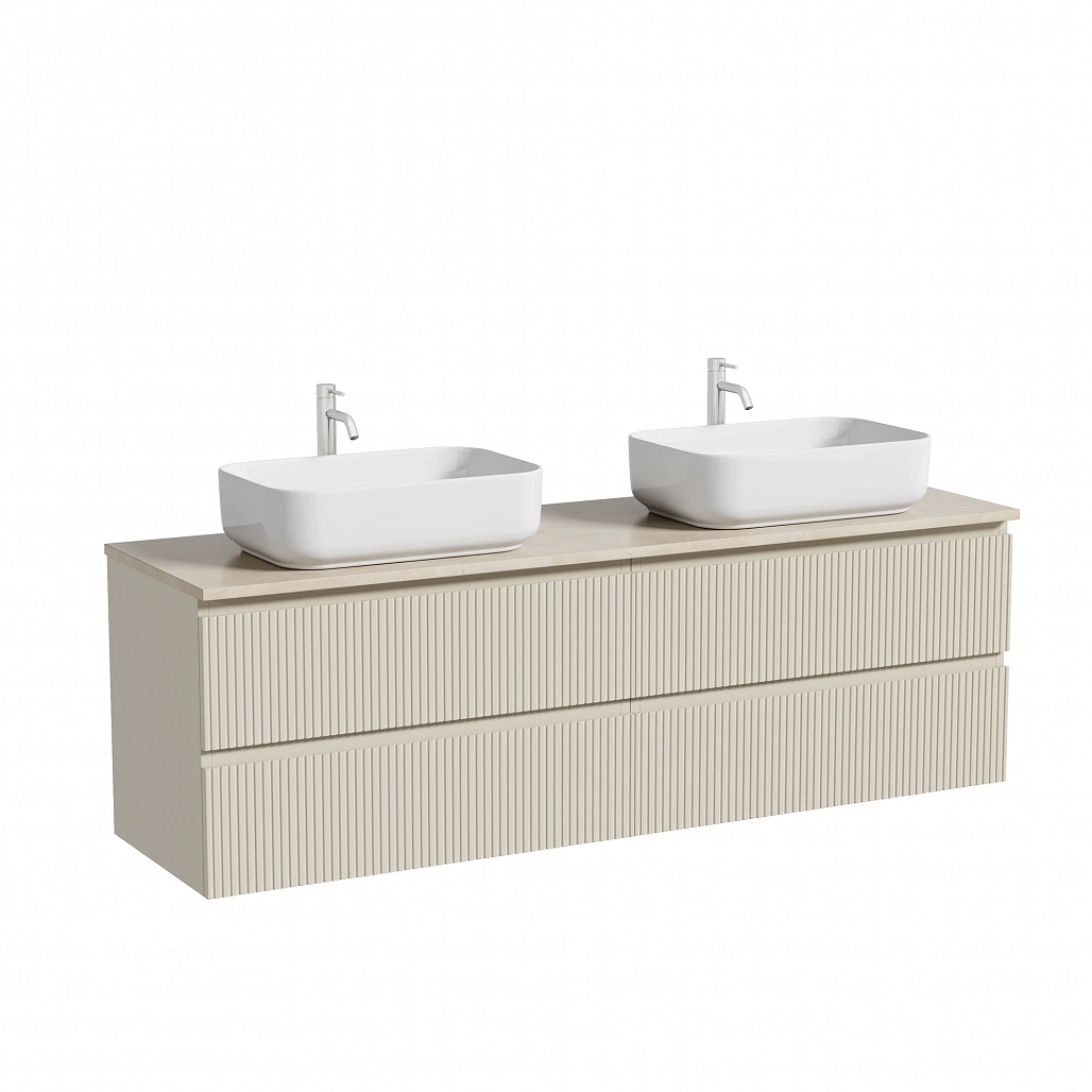 Тумба под столешницу Sancos Сноб T / Snob T 79x44,5x50 подвесная, бежевый матовый / beige soft, столешница 160 см, с отверстием под смеситель, креман / kreman — МЕБ009923 — фото 1