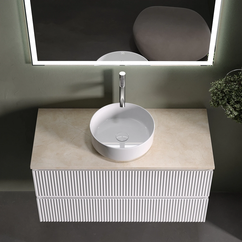 Тумба под столешницу Sancos Сноб Р / Snob R 99,5x44,5x50 подвесная, пыльная роза / doha soft, столешница с отверстием под смеситель, креман / kreman — МЕБ009490 — фото 4