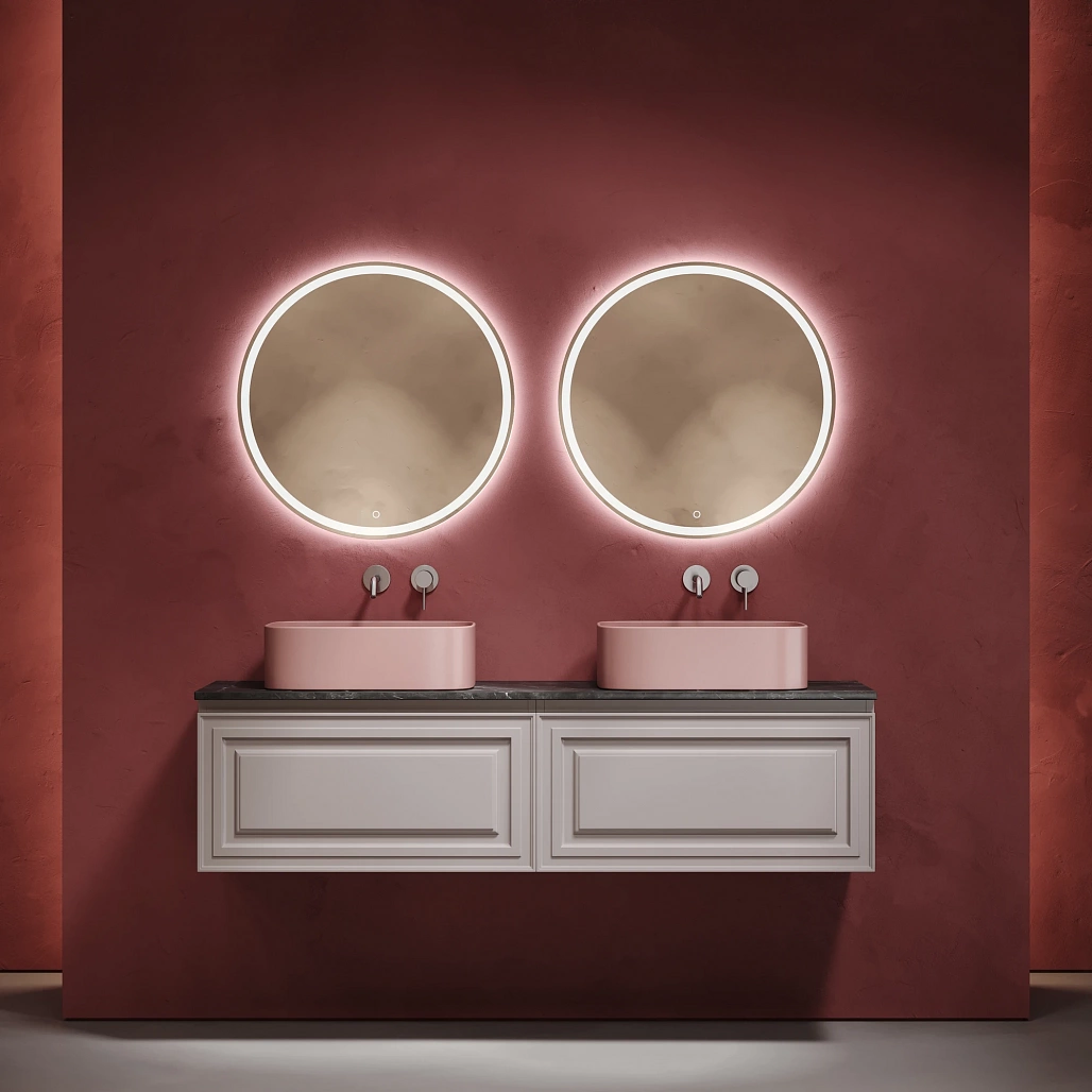 Тумба под столешницу Sancos Самая / Very 79x44,5x40,6 подвесная, пыльная роза / doha soft, столешница 160 см, без отверстия под смеситель, черное небо / black sky — МЕБ009737 — фото 5