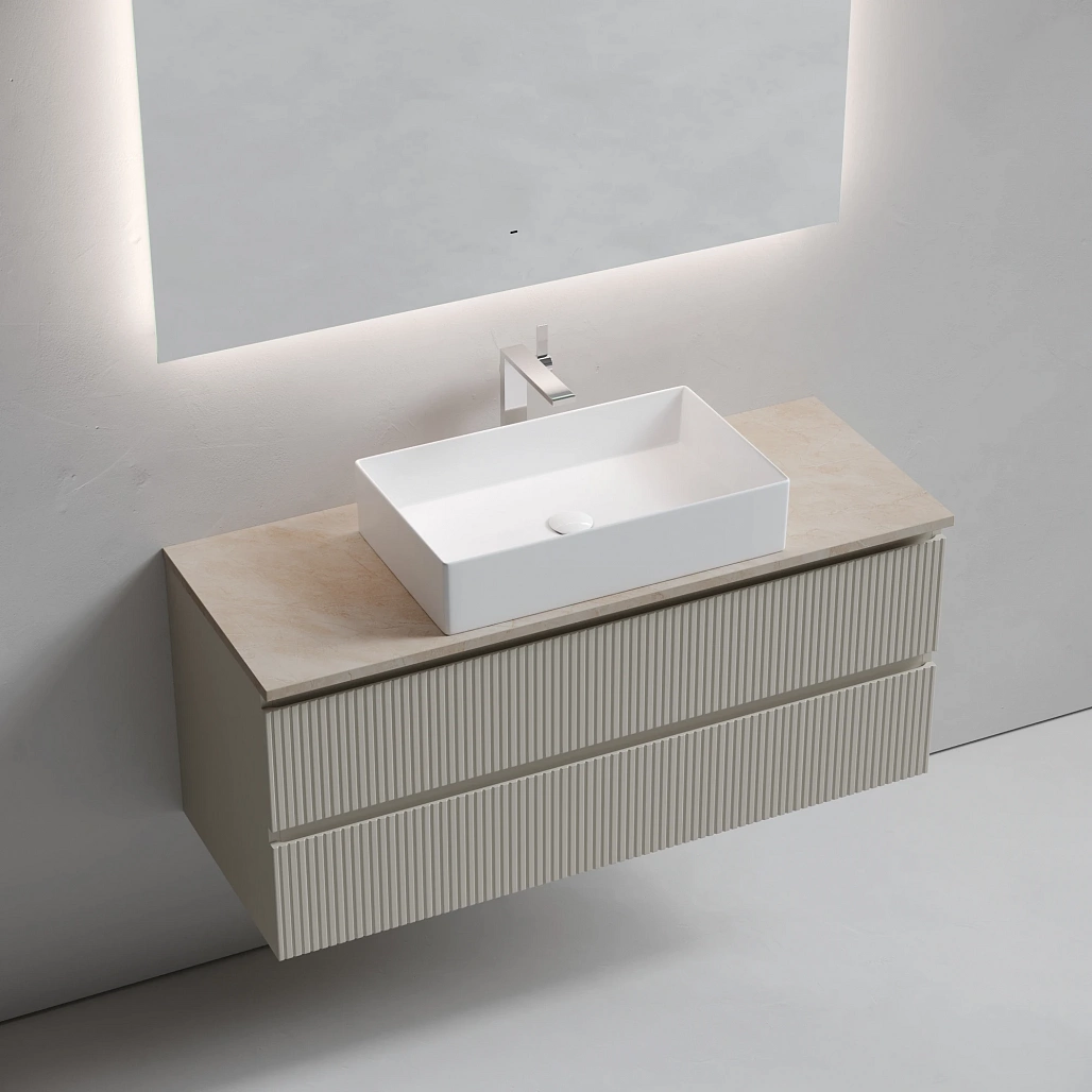 Тумба под столешницу Sancos Сноб T / Snob T 119,5x44,5x50 подвесная, бежевый матовый / beige soft, столешница с отверстием под смеситель, креман / kreman — МЕБ009907 — фото 3
