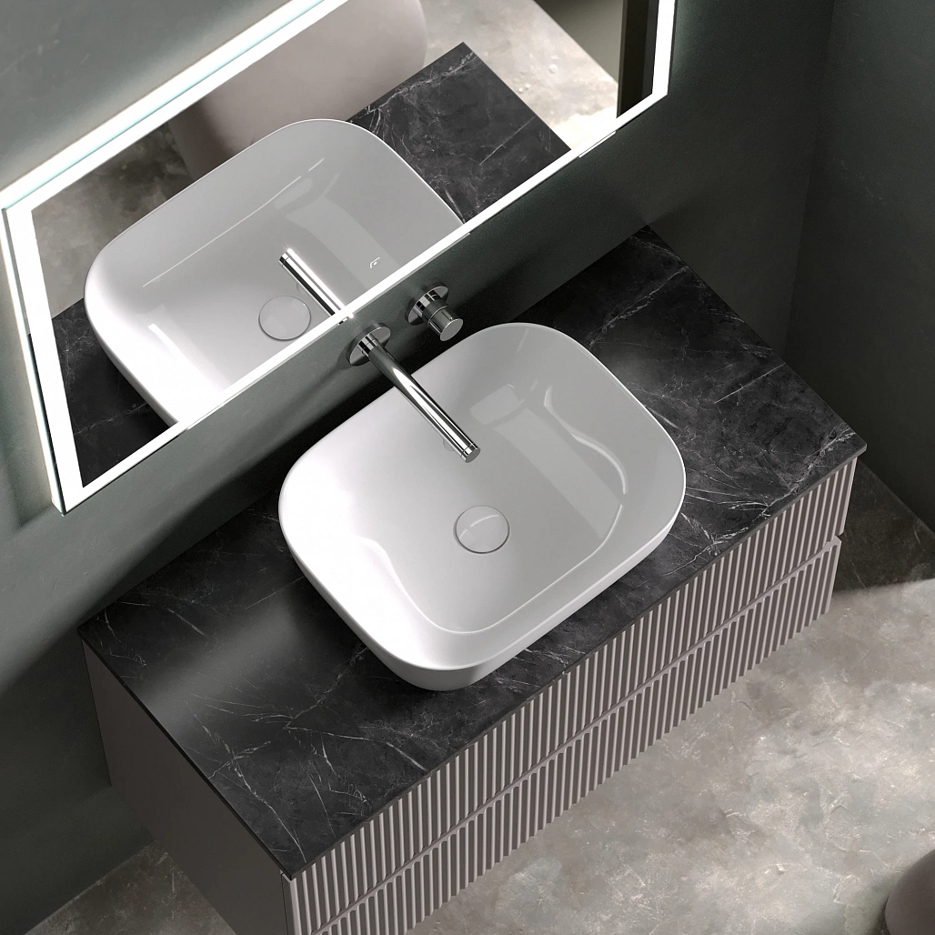 Тумба под столешницу Sancos Сноб Р / Snob R 99,5x44,5x50 подвесная, белый матовый / bianco, столешница без отверстия под смеситель, черное небо / black sky — МЕБ009761 — фото 10