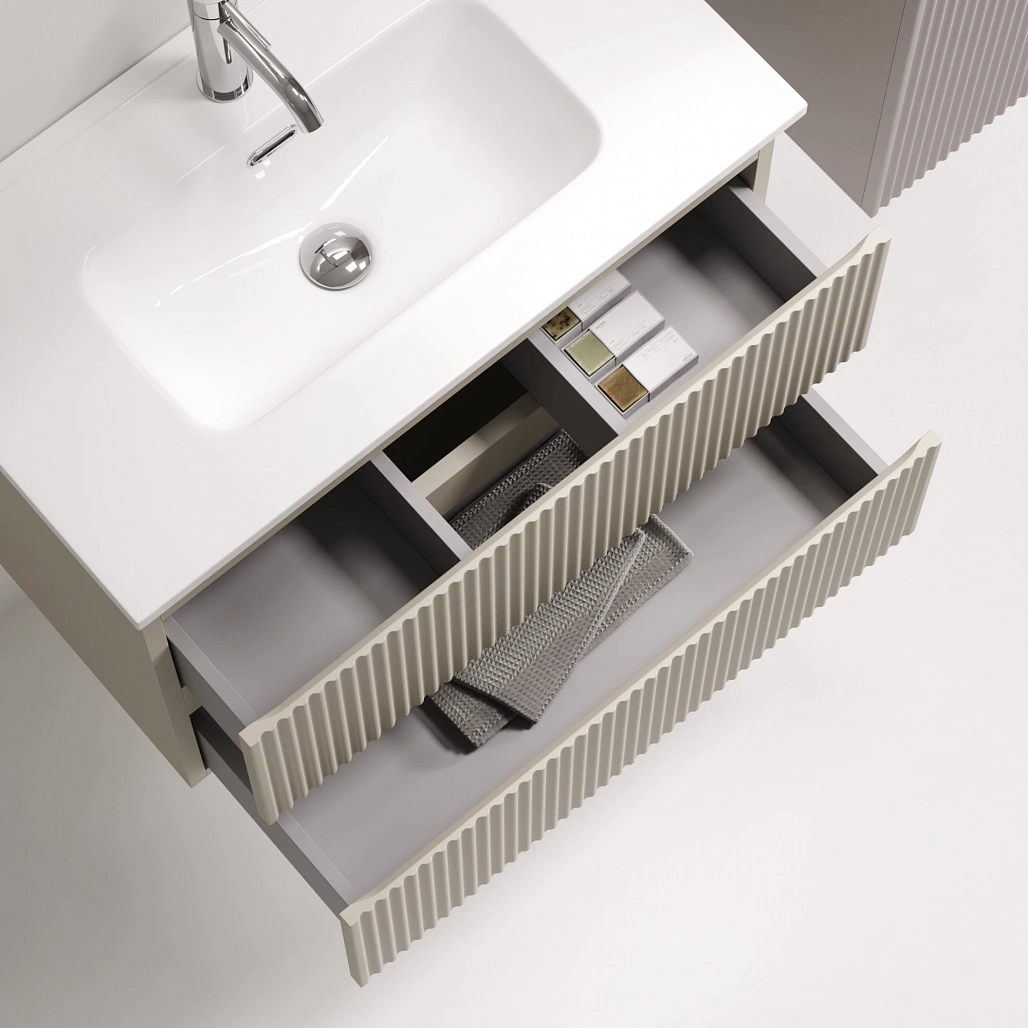 Тумба под раковину Sancos Сноб Р 390 / Snob R 390 69x39x50 подвесная, два ящика, бежевый матовый / beige soft — МЕБ009296 — фото 6