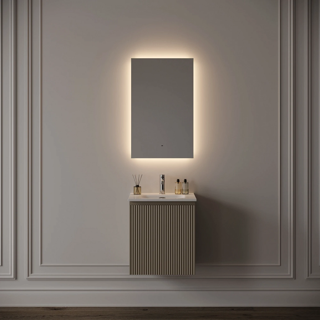 Зеркало Sancos Поле 2.0 / Square 2.0 50x80 светодиодная подсветка 2700K/4000K/5000K, антизапотевание, управление взмахом руки, диммируемая регулировка подсветки — ЗЕР010404 — фото 9