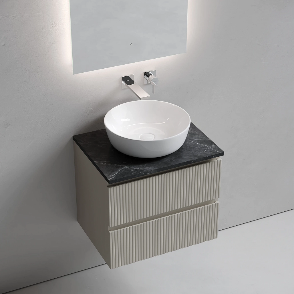 Тумба под столешницу Sancos Сноб T / Snob T 59x44,5x50 подвесная, бежевый матовый / beige soft, столешница без отверстия под смеситель, черное небо / black sky — МЕБ009910 — фото 3