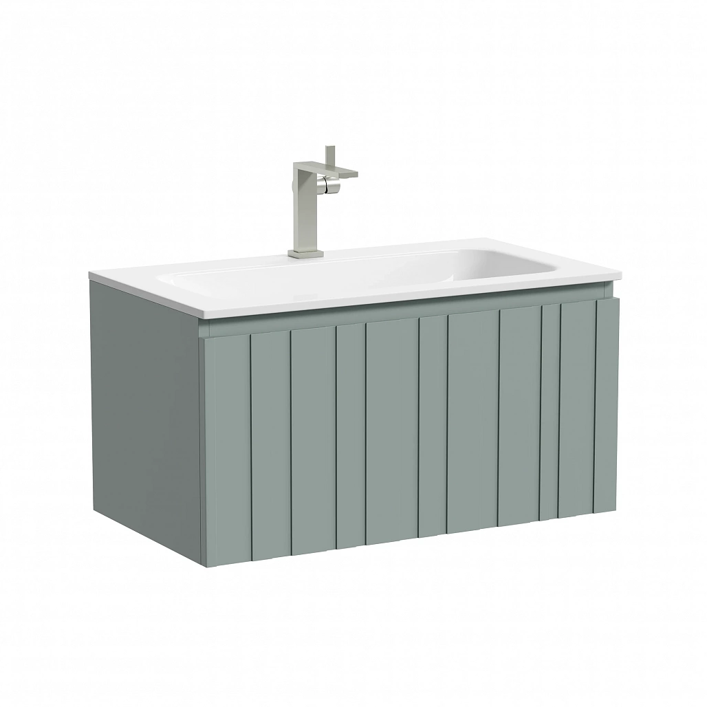 Тумба под раковину Sancos Ламель / Lamel 79x44,5x40,6 подвесная, один ящик, серо-зелёный — МЕБ008969 — фото 1