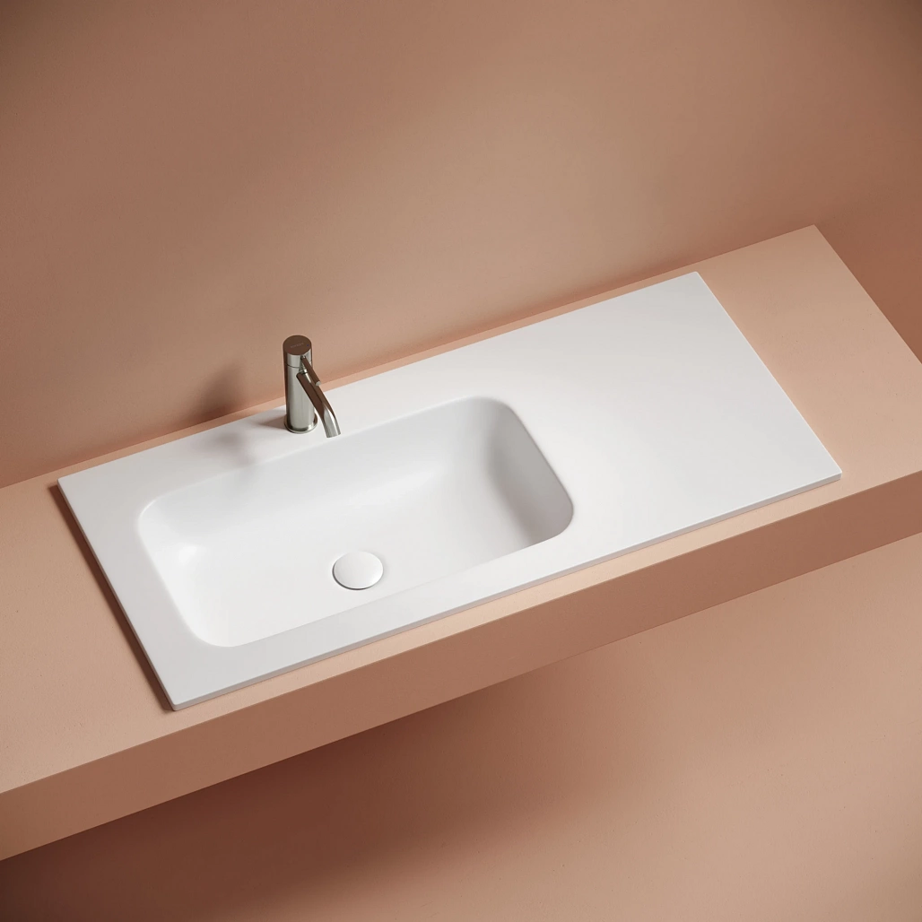Раковина мебельная Ceramicanova Грация / Grace 101x45,7x13,7 без перелива, с отверстием под смеситель, чаша слева, прямоугольная, белый матовый — РАК010001 — фото 4
