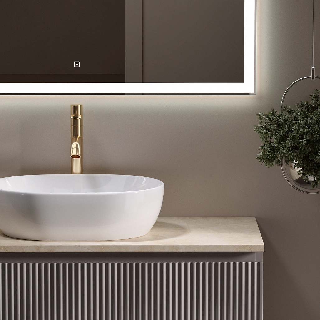 Тумба под столешницу Sancos Сноб Р / Snob R 99,5x44,5x50 подвесная, белый матовый / bianco, столешница с отверстием под смеситель, креман / kreman — МЕБ009763 — фото 7