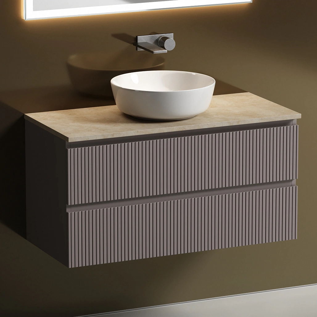 Тумба под столешницу Sancos Сноб T / Snob T 99,5x44,5x50 подвесная, пыльная роза / doha soft, столешница без отверстия под смеситель, креман / kreman — МЕБ009878 — фото 5