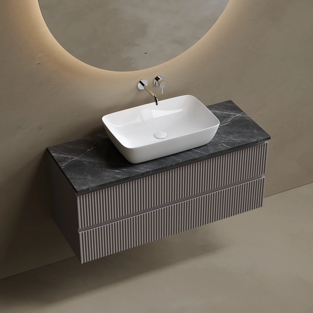 Тумба под столешницу Sancos Сноб Р / Snob R 119,5x44,5x50 подвесная, пыльная роза / doha soft, столешница без отверстия под смеситель, черное небо / black sky — МЕБ009837 — фото 3