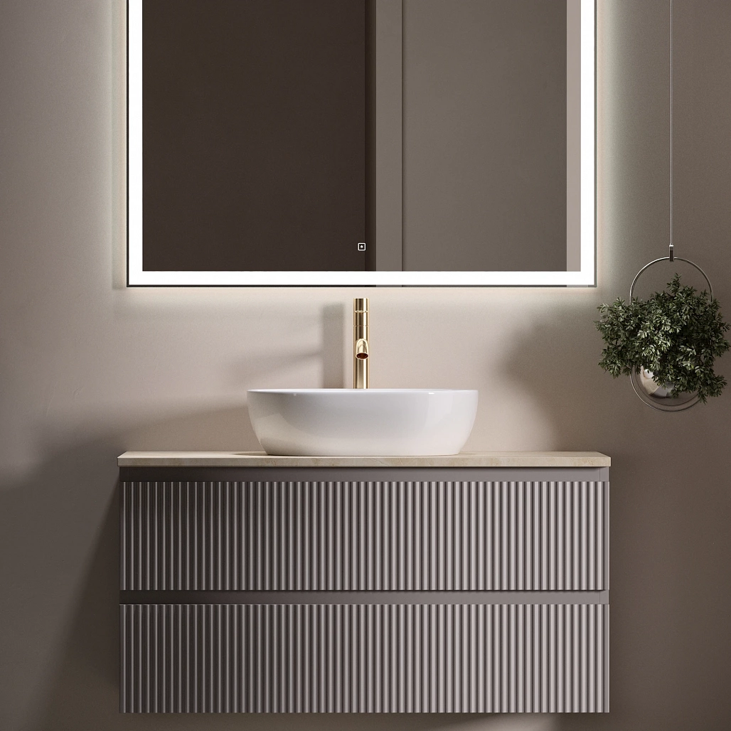 Тумба под столешницу Sancos Сноб Р / Snob R 99,5x44,5x50 подвесная, белый матовый / bianco, столешница с отверстием под смеситель, креман / kreman — МЕБ009763 — фото 3