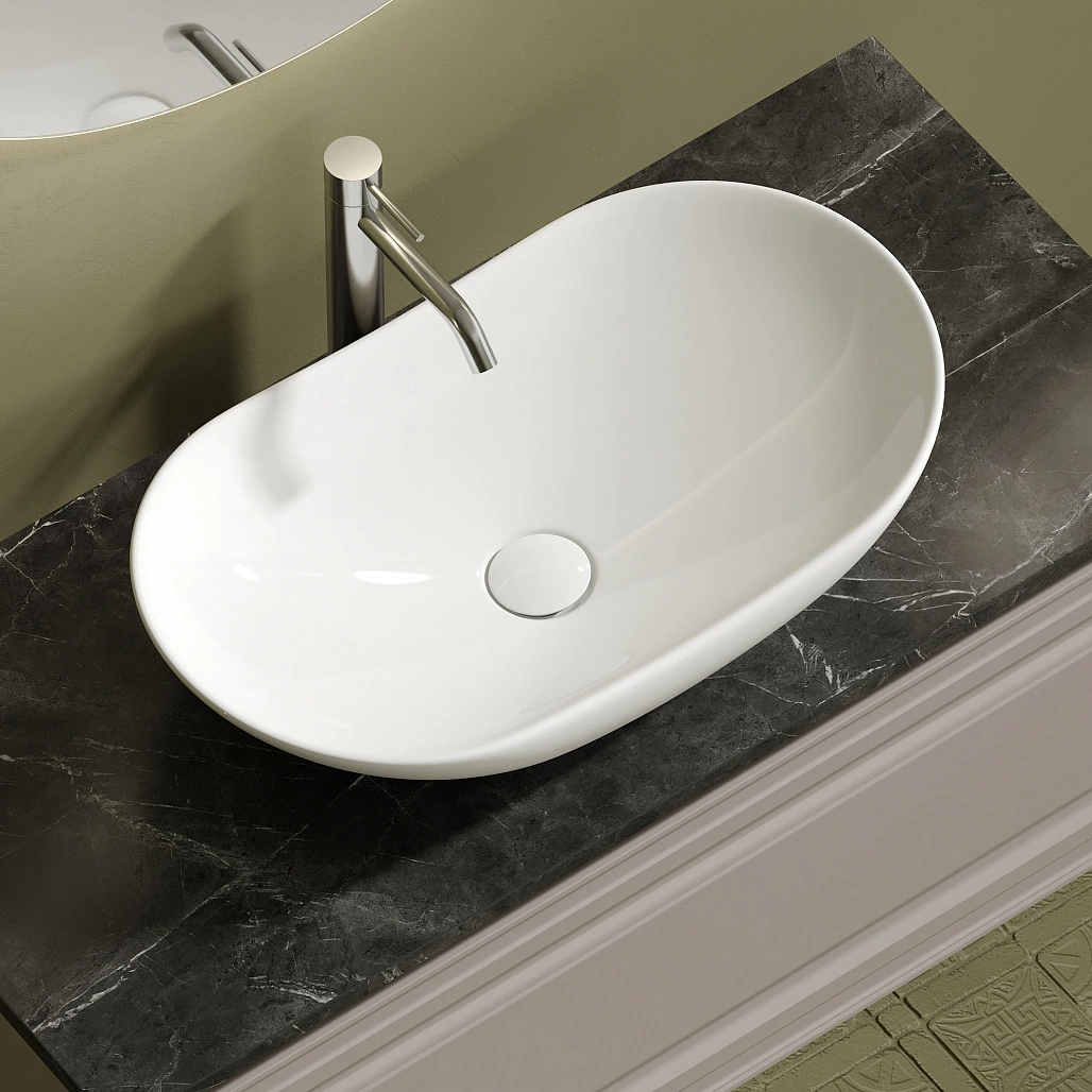Тумба под столешницу Sancos Самая / Very 99,5x44,5x40,6 подвесная, пыльная роза / doha soft, столешница с отверстием под смеситель, черное небо / black sky — МЕБ009647 — фото 6