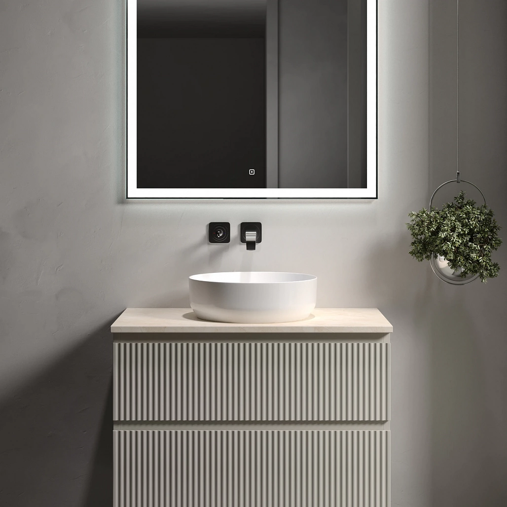 Тумба под столешницу Sancos Сноб Р / Snob R 79x44,5x50 подвесная, бежевый матовый / beige soft, столешница без отверстия под смеситель, креман / kreman — МЕБ009487 — фото 4