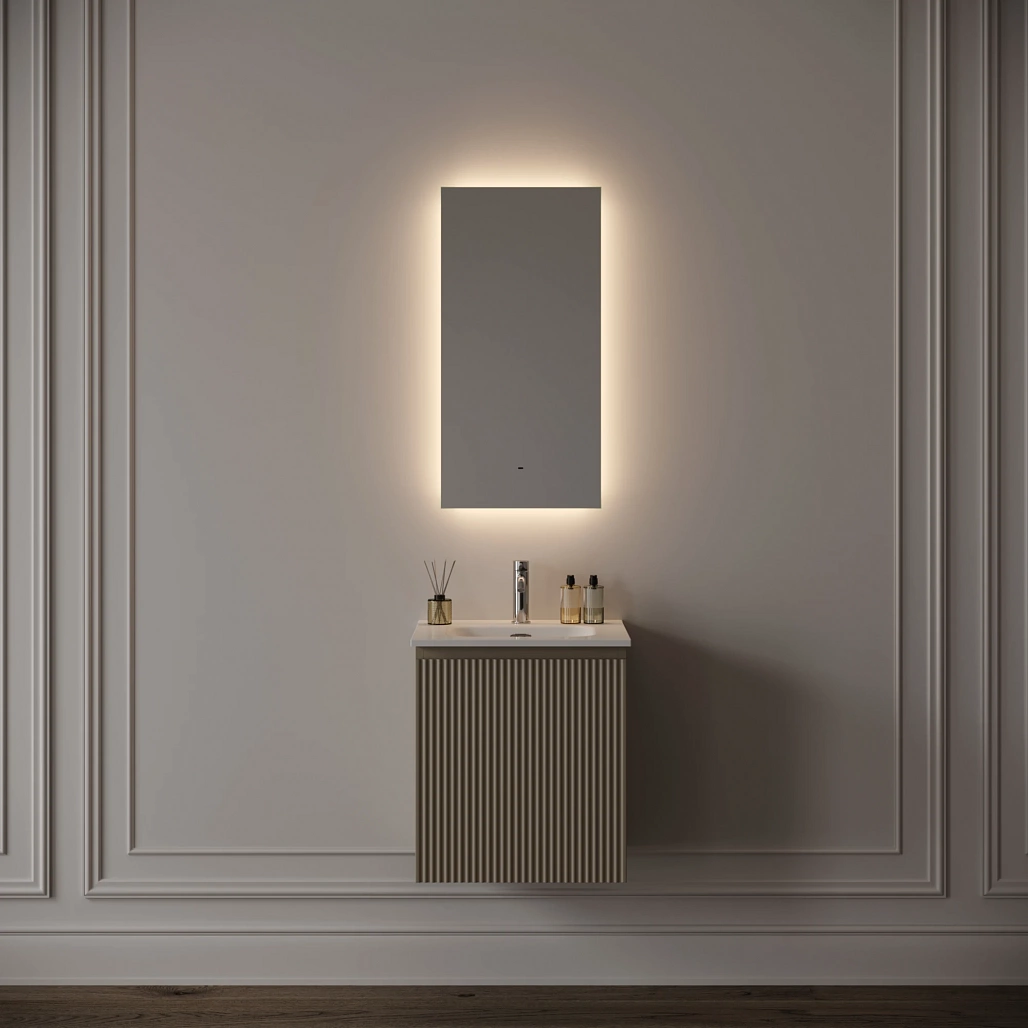 Зеркало Sancos Поле 2.0 / Square 2.0 40x80 светодиодная подсветка 2700K/4000K/5000K, антизапотевание, управление взмахом руки, диммируемая регулировка подсветки — ЗЕР010402 — фото 9