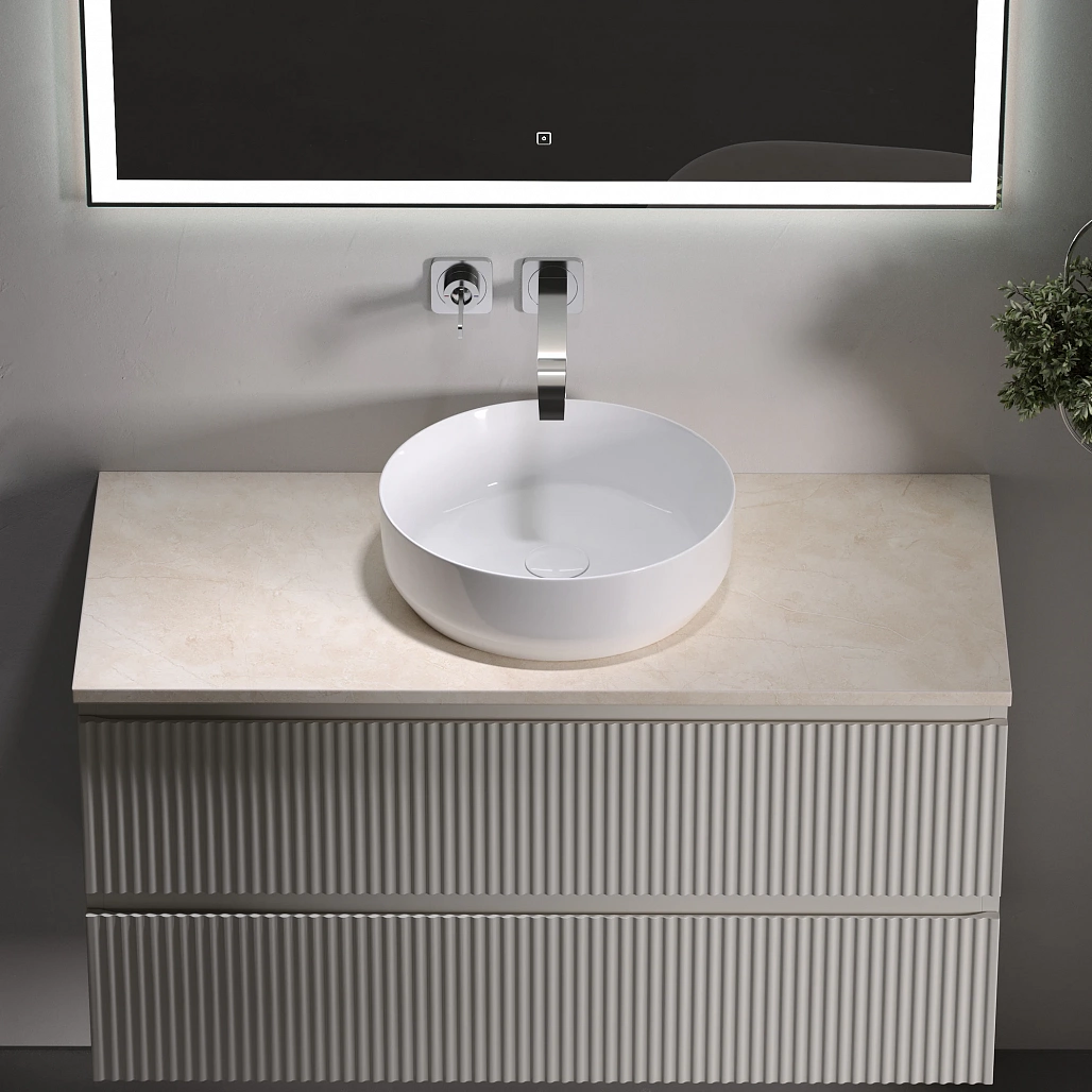 Тумба под столешницу Sancos Сноб Р / Snob R 99,5x44,5x50 подвесная, бежевый матовый / beige soft, столешница без отверстия под смеситель, креман / kreman — МЕБ009488 — фото 3